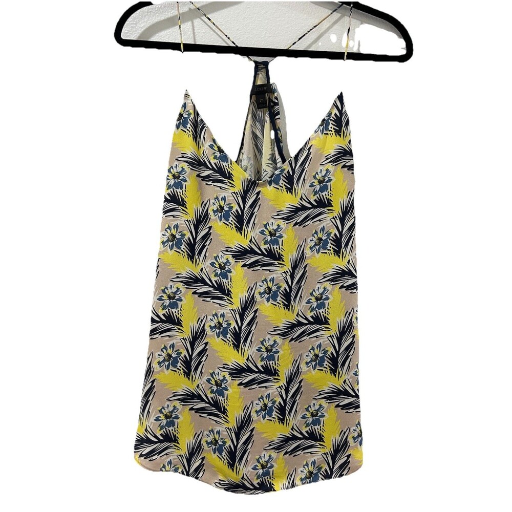 J CREW Womens Size 2T Yellow Floral 100% Silk Top Spaghetti Strap Pullover